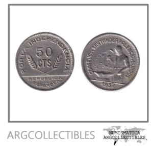 España Moneda 50 Centimos 1937 Niquel Guerra Civil Santander, Palencia y Burgos KM-1 XF