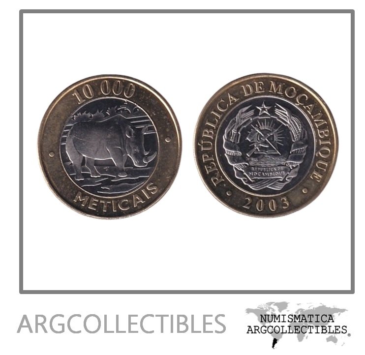 Mozambique Moneda 10.000 Meticais 2003 Rinoceronte Bimetalica KM-131 UNC