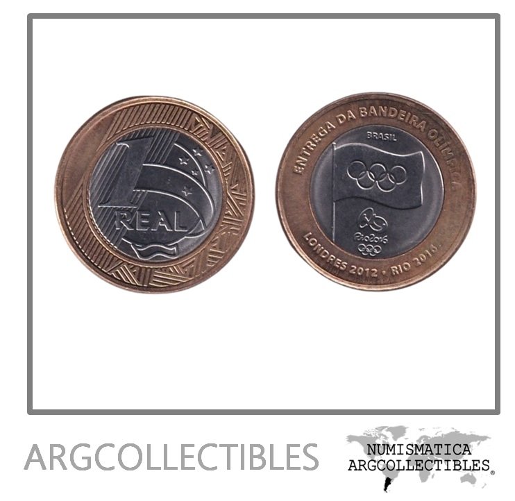 Brasil Moneda 1 Real 2012 Bandera Olimpica KM-679 Bimetalica UNC