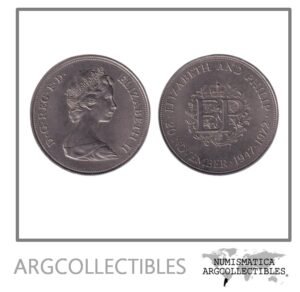 Inglaterra Moneda 25 Pence 1972 Bodas de Plata Real Niquel KM-917 UNC