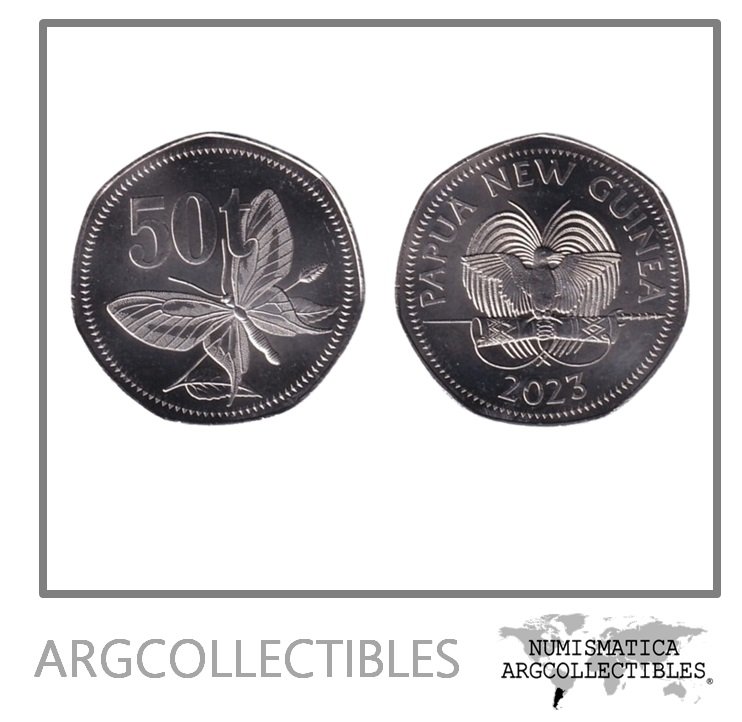 Papua Nueva Guinea Moneda 50 Toea 2023 Acero Mariposa UNC