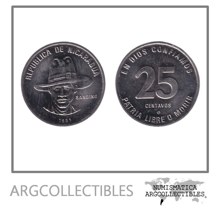 Nicaragua Moneda 25 Centavos 1981 Sandino Acero KM-51 UNC