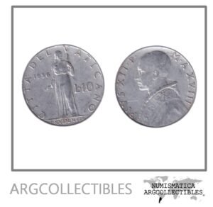 Vaticano Moneda 10 Liras 1956 Papa Pio XII Acero KM-52 AU