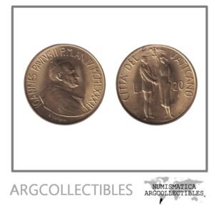 Vaticano Moneda 20 Liras 1982 Papa Juan Pablo II Bronce KM-162 UNC