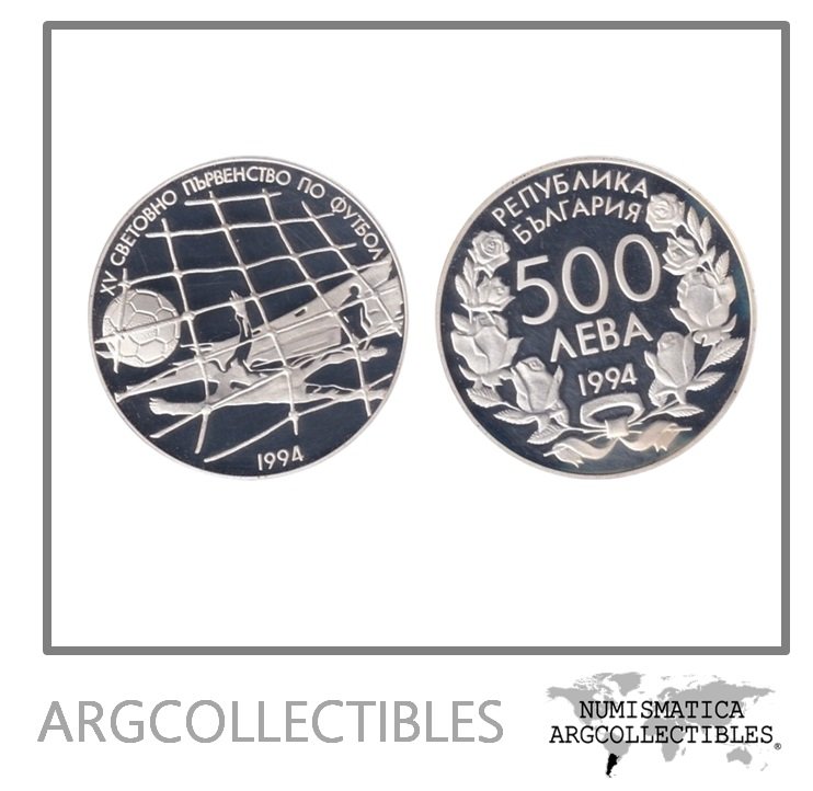 Bulgaria Moneda 500 Leva 1994 Mundial Futbol USA 94 Plata 925 KM-211 Proof