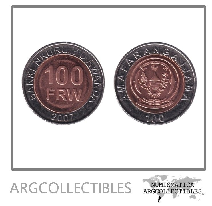 Rwanda Moneda 100 Francos 2007 Bimetalica KM-32 UNC