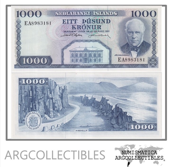 Islandia Billete 1.000 Kronur 1961 P-46 UNC