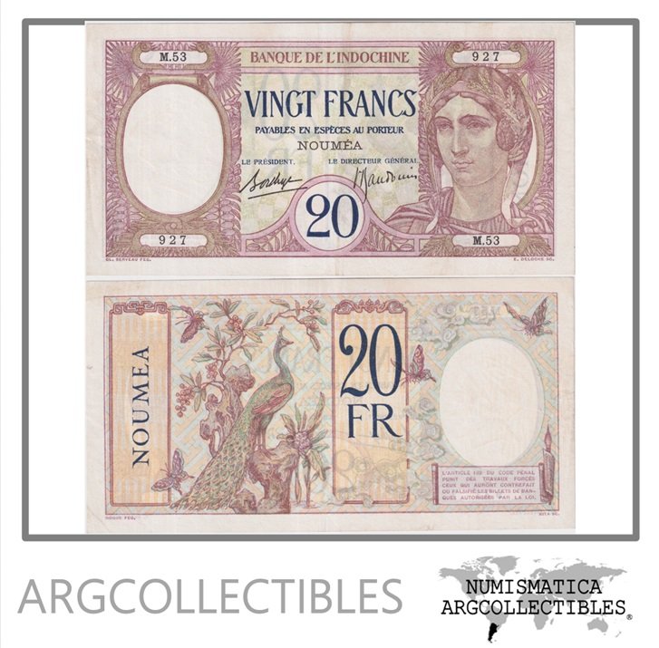 Nueva Caledonia Billete 20 Francos 1929 P-37 VF+