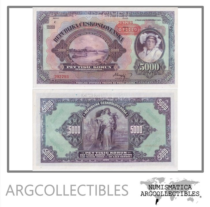 Checoslovaquia Billete 5.000 Korun 1920 P-19s UNC (Specimen)