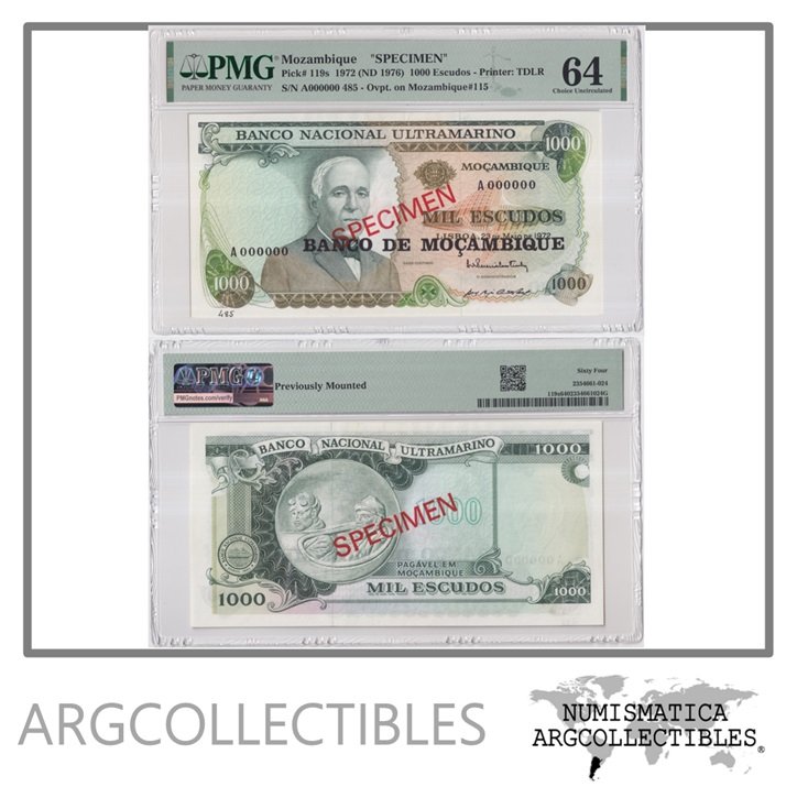 Mozambique Billete 1.000 Escudos 1976 P-119s UNC (Certificado) (Specimen)