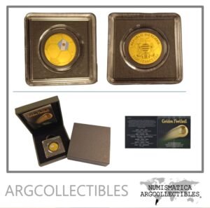 CHAD Estuche Moneda 3.000 Francos 2025 Argentina Pelota de Futbol Color Oro 999-1/1000 Onza UNC