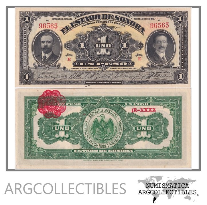 Mexico Billete 1 Peso 1913 P-S-1071 AU (Banco de Sonora)