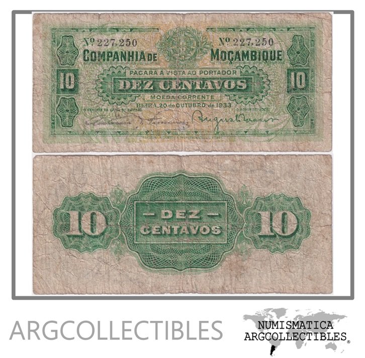 Mozambique Billete 10 Centavos 1933 P-R28 F+