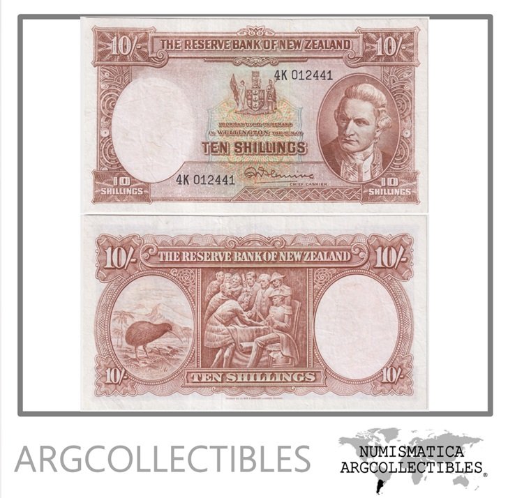 Nueva Zelanda Billete 10 Shillings 1940/1967 P-158d VF+