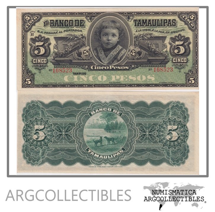 Mexico Billete 5 Pesos 1914 P-S-429r UNC (Banco Tamaulipas)