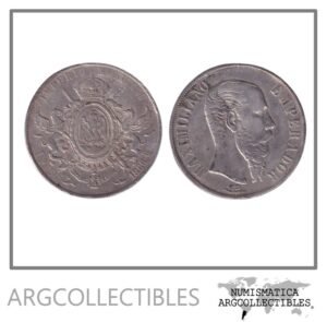 Mexico Moneda 1 Peso 1866 MO Plata 900 Maximiliano KM-388.1 VF+