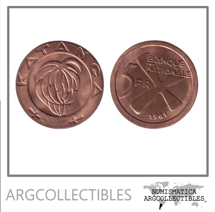 Katanga Moneda 5 Francos 1961 Cobre KM-2 AU