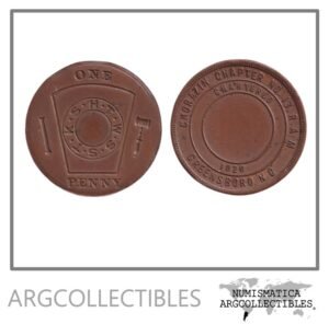 USA Token Masonico 1 Penny 1828-1928 Cobre Chorazin Chapter No.13 Greensboro Carolina del Norte