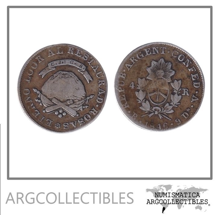 Argentina Moneda 4 Reales 1846 Plata 750 KM-20/CJ-59 F+ (La Rioja / ROSAS)