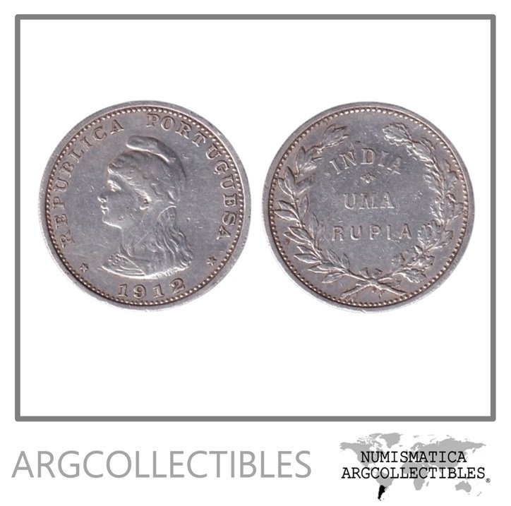 India Portuguesa Moneda 1 Rupia 1912 Plata 917 KM-18 VF+