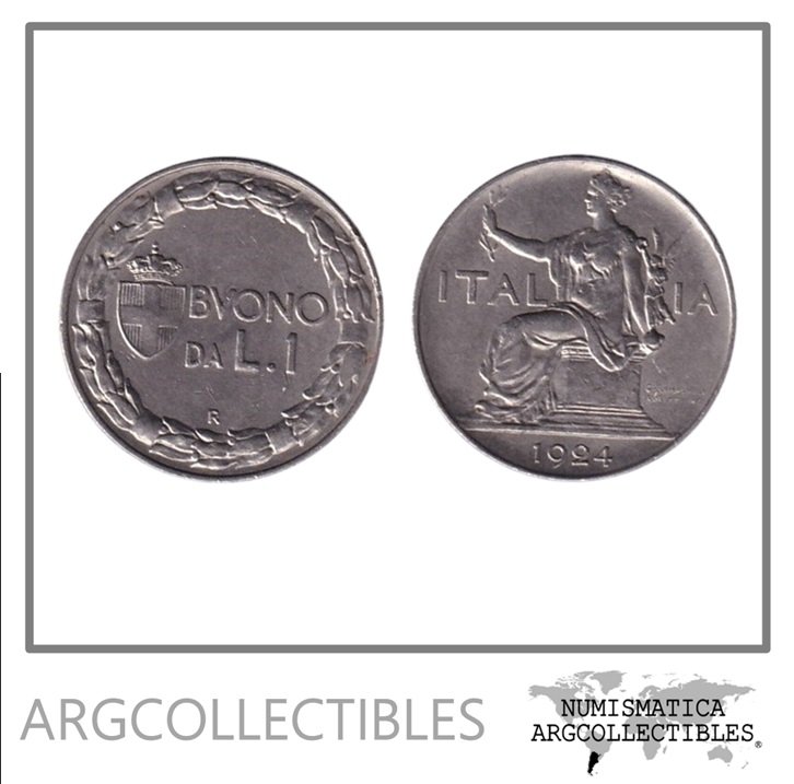 Italia Moneda 1 Lira 1924 R Niquel KM-62 AU