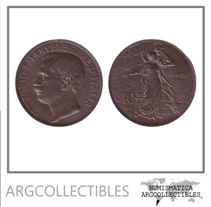 Italia Moneda 10 Centavos 1911 R Cobre KM-51 AU