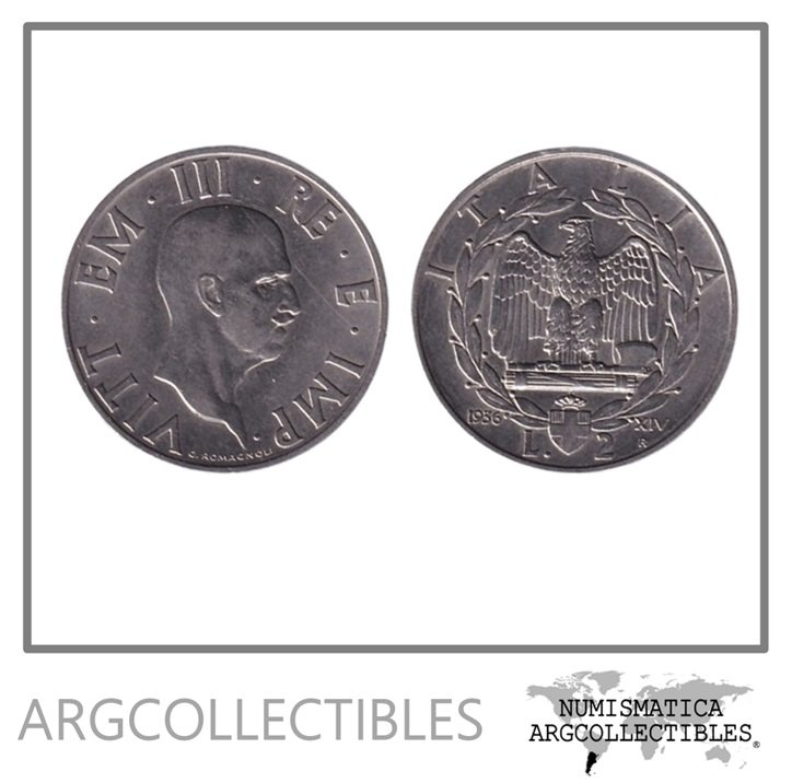 Italia Moneda 2 Liras 1936 R Niquel KM-78 AU