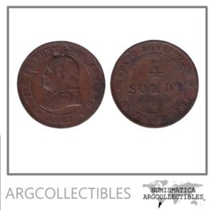 Vaticano Moneda 4 Soldi/ 20 Centavos 1868 R Cobre KM-1374 VF-