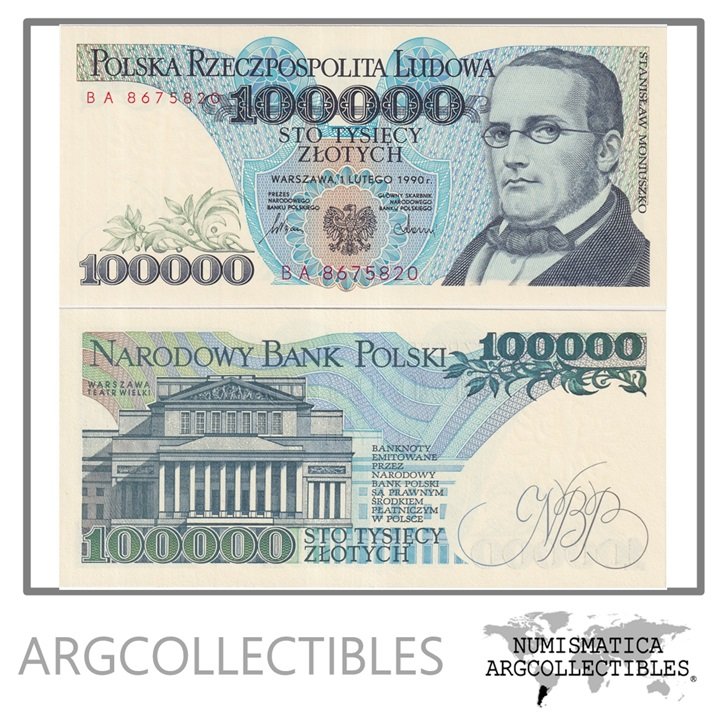 Polonia Billete 100.000 Zlotych 1990 P-154 UNC