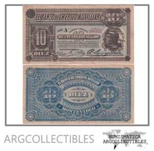 Uruguay Billete 10 Pesos Oro 1887 P-S-163 VF (Banco Credito Auxiliar)