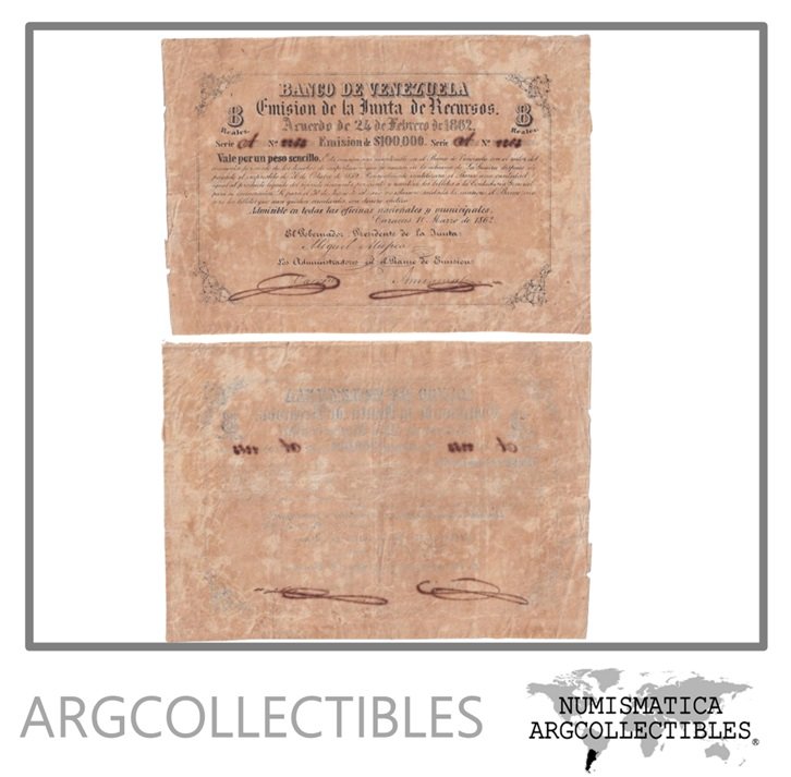 Venezuela Billete 8 Reales 1862 P-S-251 VF+