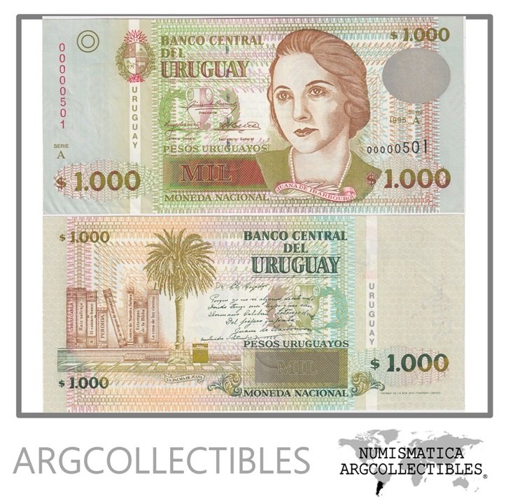Uruguay Billete 1.000 Pesos 1995 P-79 AU (Numero Bajo) (Serie A)