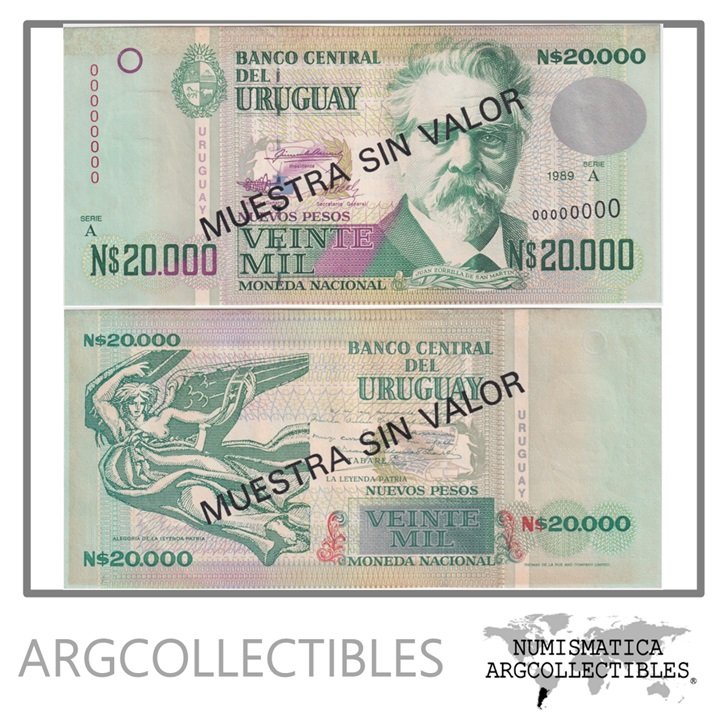Uruguay Billete 20.000 Nuevos Pesos 1989 P-69as AU (Specimen)