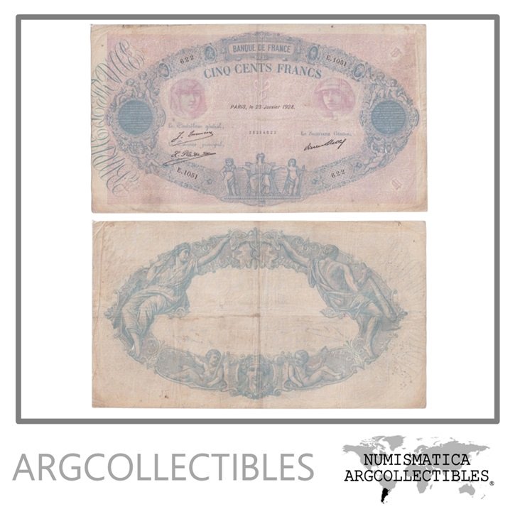 Francia Billete 500 Francos 1928 P-66k VF (PIN HOLES)