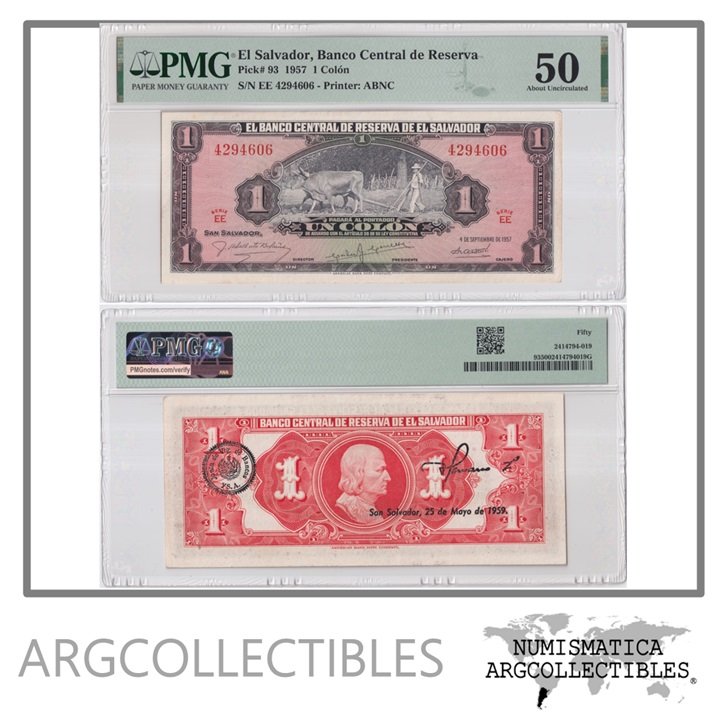 El Salvador Billete 1 Colon 1957 P-105a AU (Certificado)