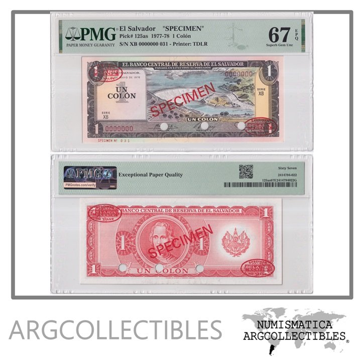El Salvador Billete 1 Colon 1978 P-125as UNC (Certificado)