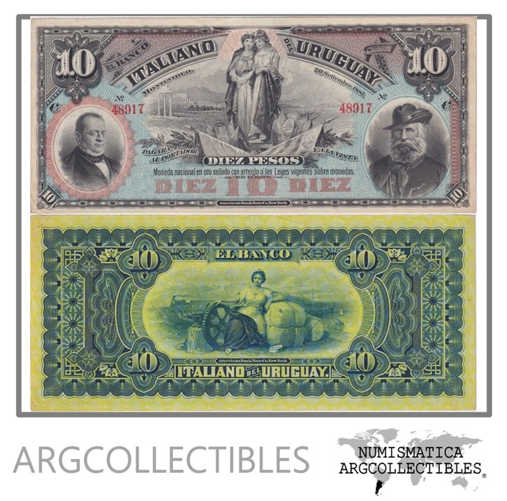 Uruguay Billete 10 Pesos 1887 P-S-212 AU (Banco Italiano)