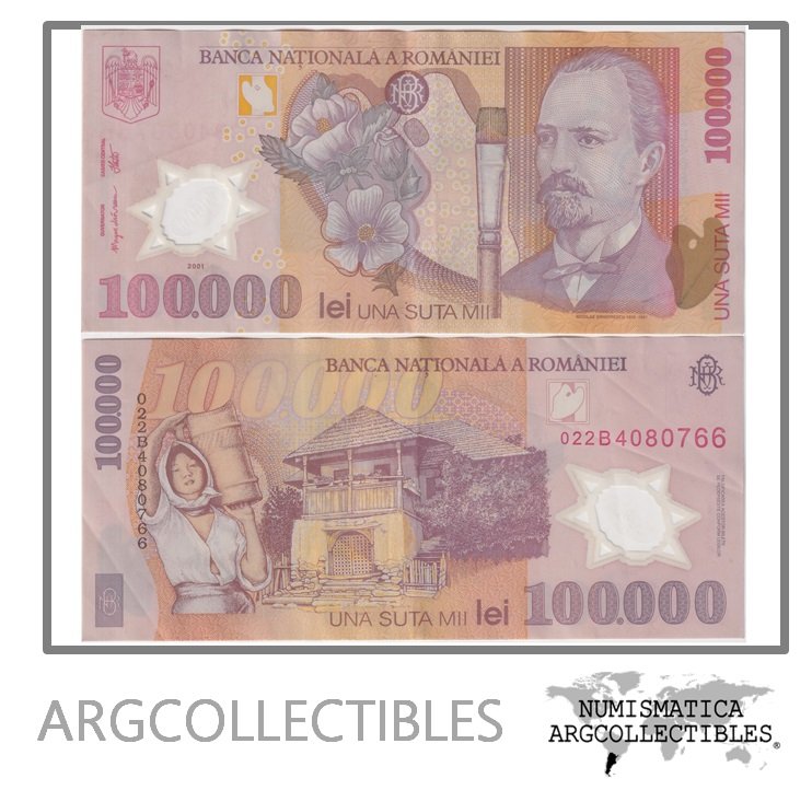 Rumania Billete 100.000 lei 2001 P-114 XF (Polimero)