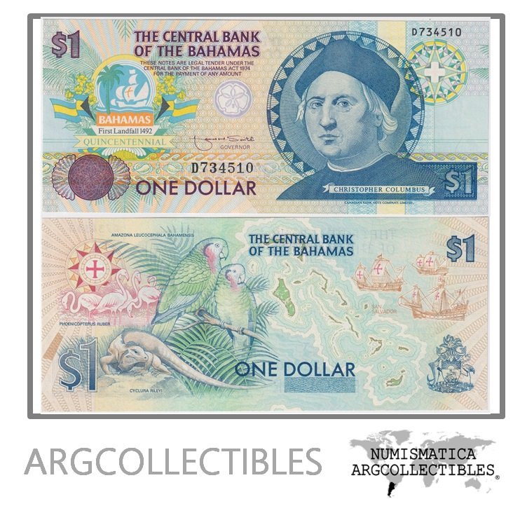 Bahamas Billete 1 Dolar 1992 P-50 UNC (Colon)