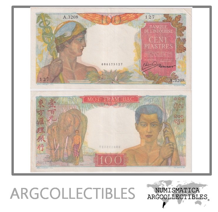 Indochina Francesa Billete 100 Piastres 1947 P-82 XF+
