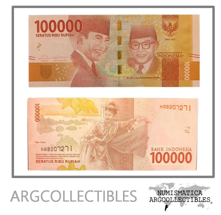 Indonesia Billete 100.000 Rupias 2016 P-160a UNC