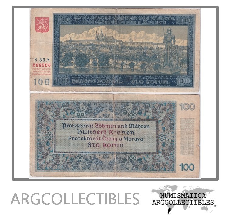 Bohemia y Moravia Billete 100 Korun 1940 P-5 F+