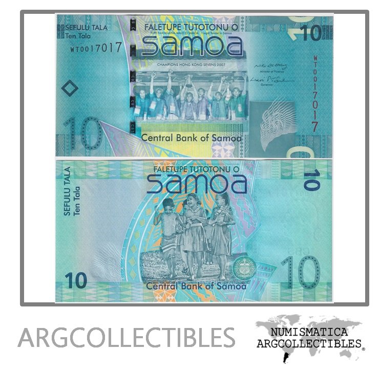 Samoa Billete 10 Tala 2008 P-39a UNC (Campeon Rugby)