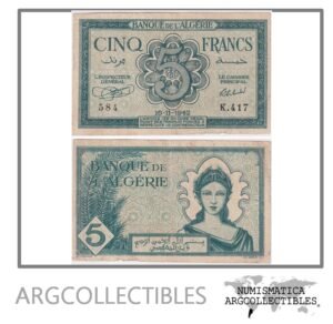 Argelia Billete 5 Francos 1942 P-91 F+