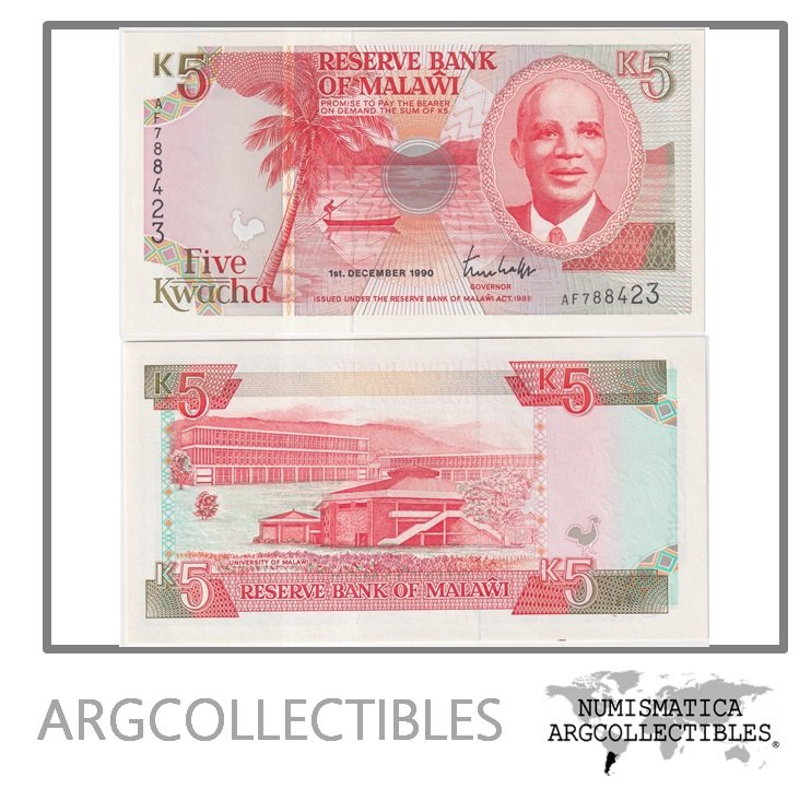Malawi Billete 5 Kwacha 1990 P-24a UNC