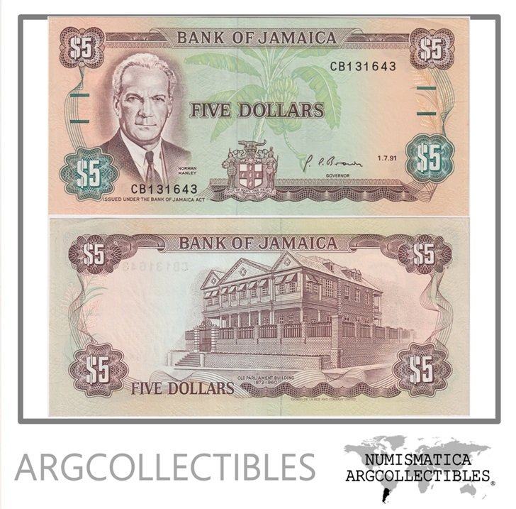 Jamaica Billete 5 Dolares 1991 P-70d UNC