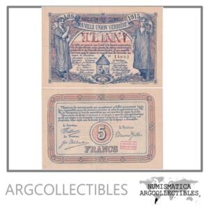 Belgica Billete 5 Francos 1915 Notgeld Ville de Lodelinsart AU