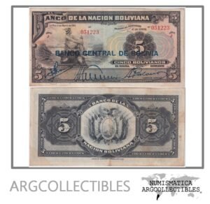 Bolivia Billlete 5 Bolivianos 1929 P-113 VF (Sello Azul)