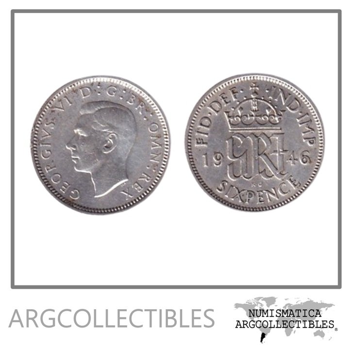 Inglaterra Moneda 6 Pence 1946 Plata 500 Rey Jorge VI KM-852 XF