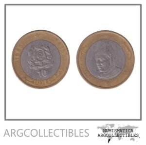 Marruecos Moneda 10 Dirham 1995 Rey Hasan II Bimetalica Y#92 VF